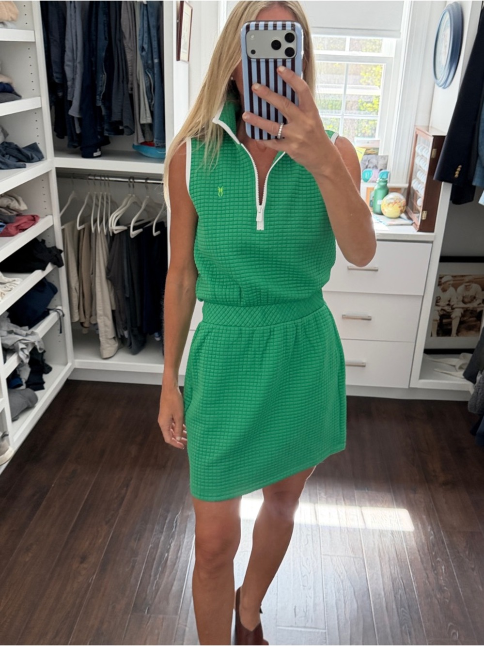 Dudley Stephens Ava Dress Ribbed Sleeveless Polo Dress - Green S NWT